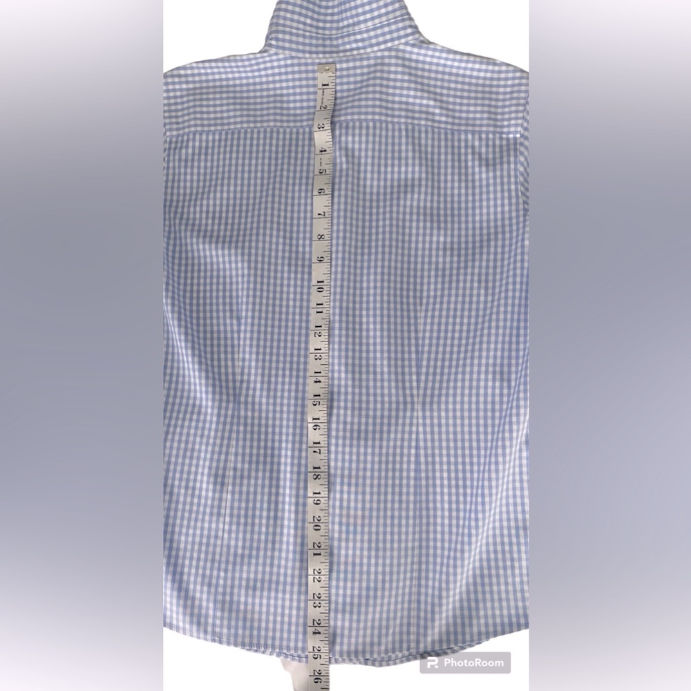 🩵 L.L.Bean Ladies Sz M Wrinkle Resistant Light Blue Gingham 3/4 Sleeved Blouse - Picture 14 of 16